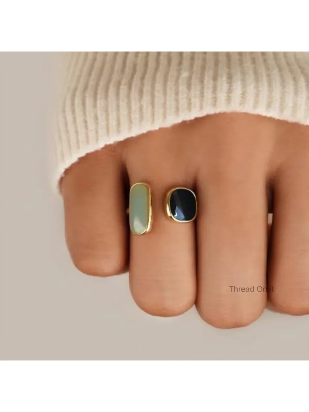 Adjustable Stacking Ring Gold Plated Two Stone Bezel Setting